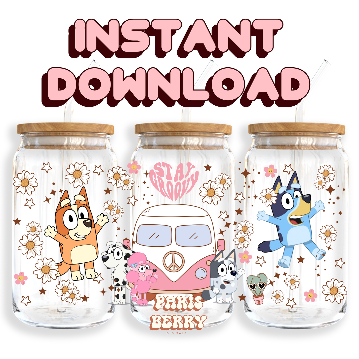 Cute Blue - 16oz PNG Cup Wrap | Instant Digital Download