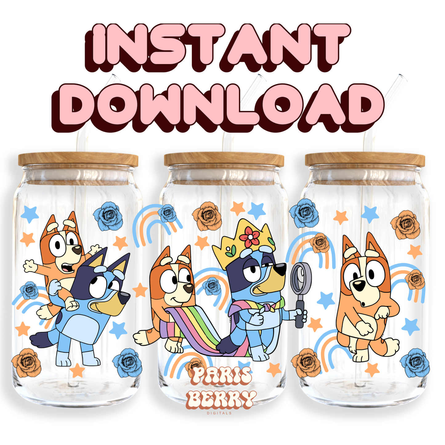 Cute Bluish King & Friends - 16oz PNG Cup Wrap | Instant Digital Download