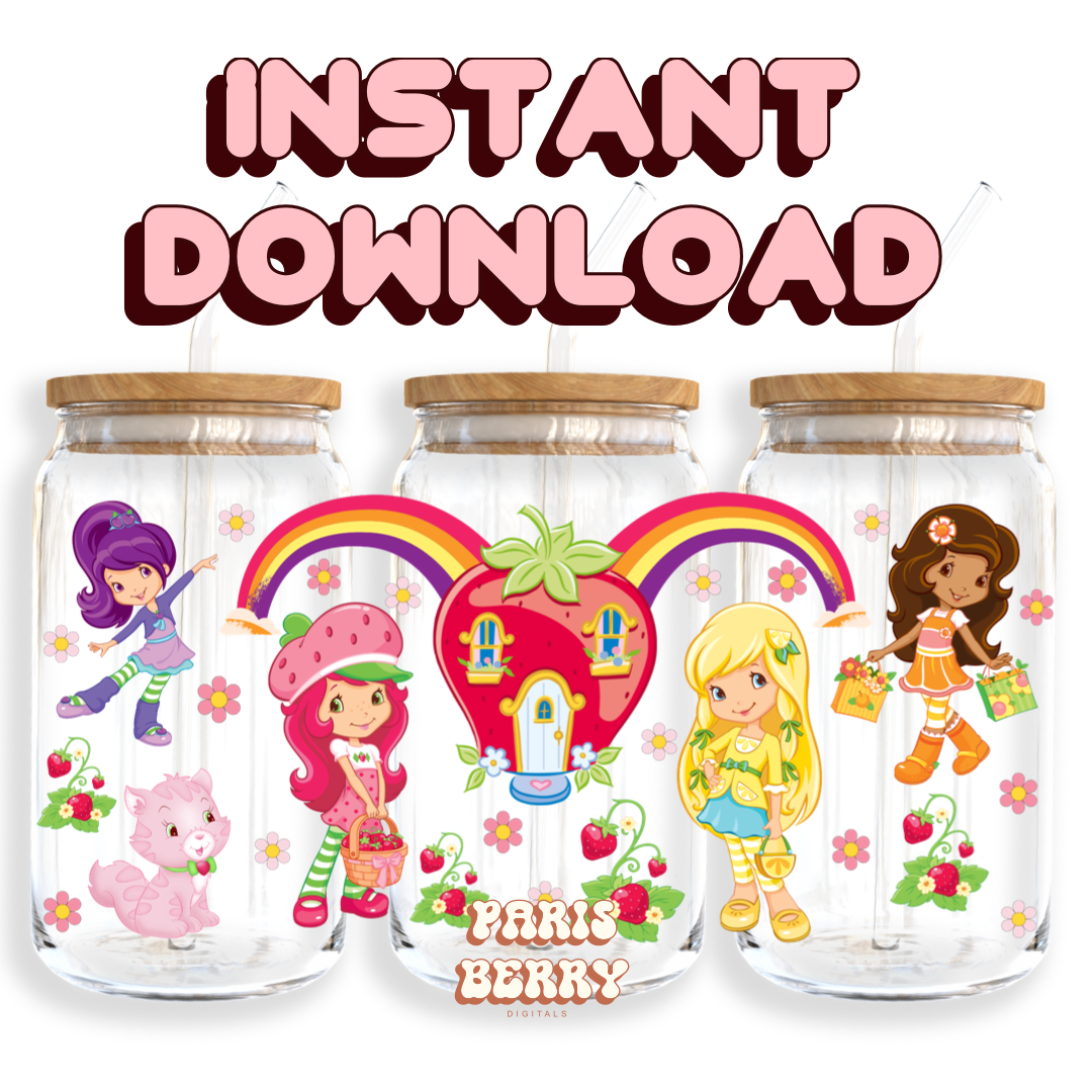Strawberry Princess - 16oz PNG Cup Wrap | Instant Digital Download