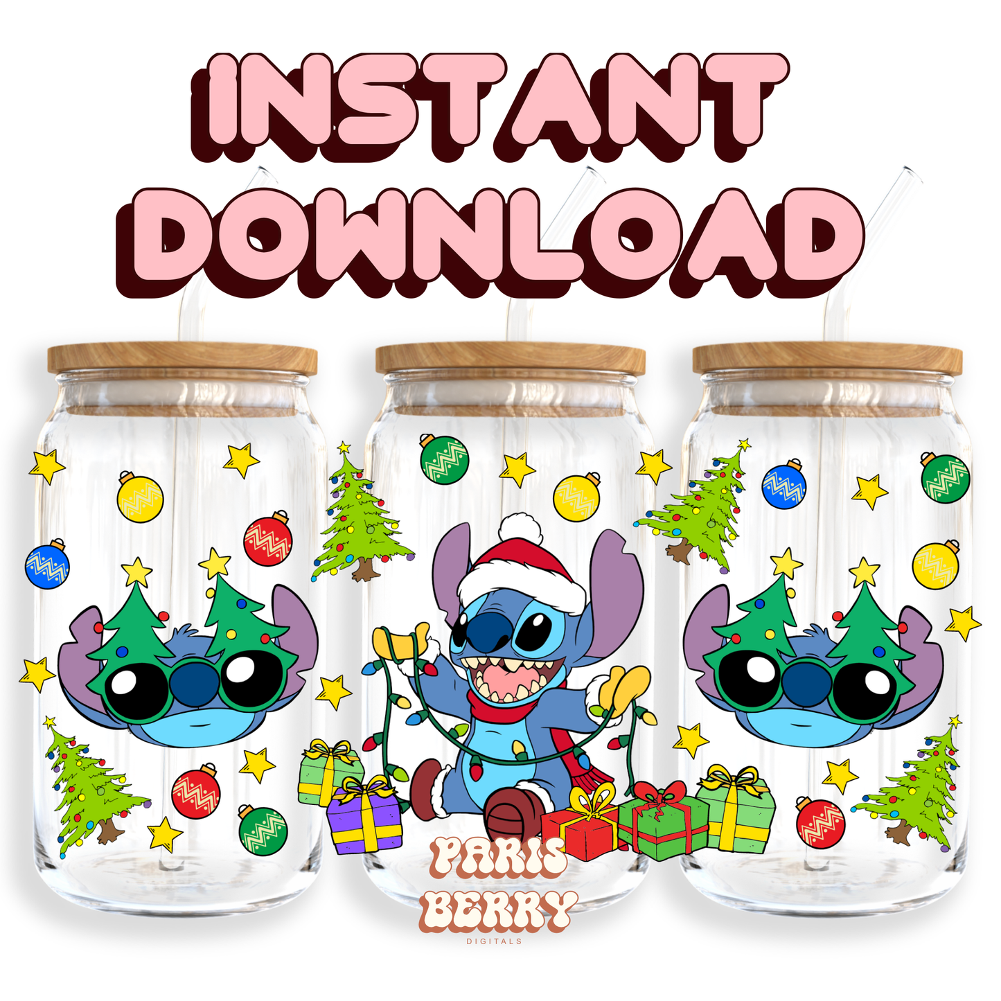 Cute Blue Christmas - 16oz PNG Cup Wrap | Instant Digital Download