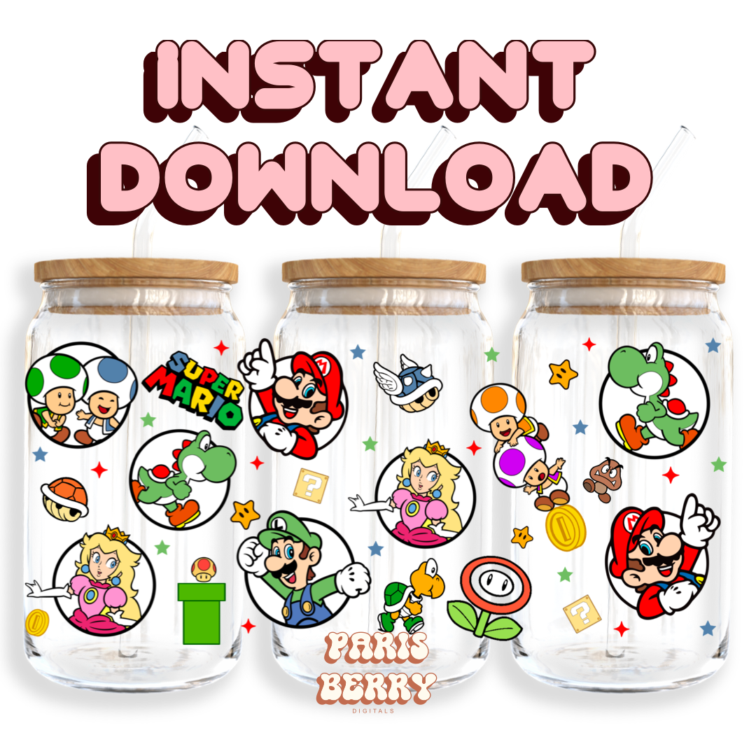 Super World 64 - 16oz PNG Cup Wrap | Instant Digital Download