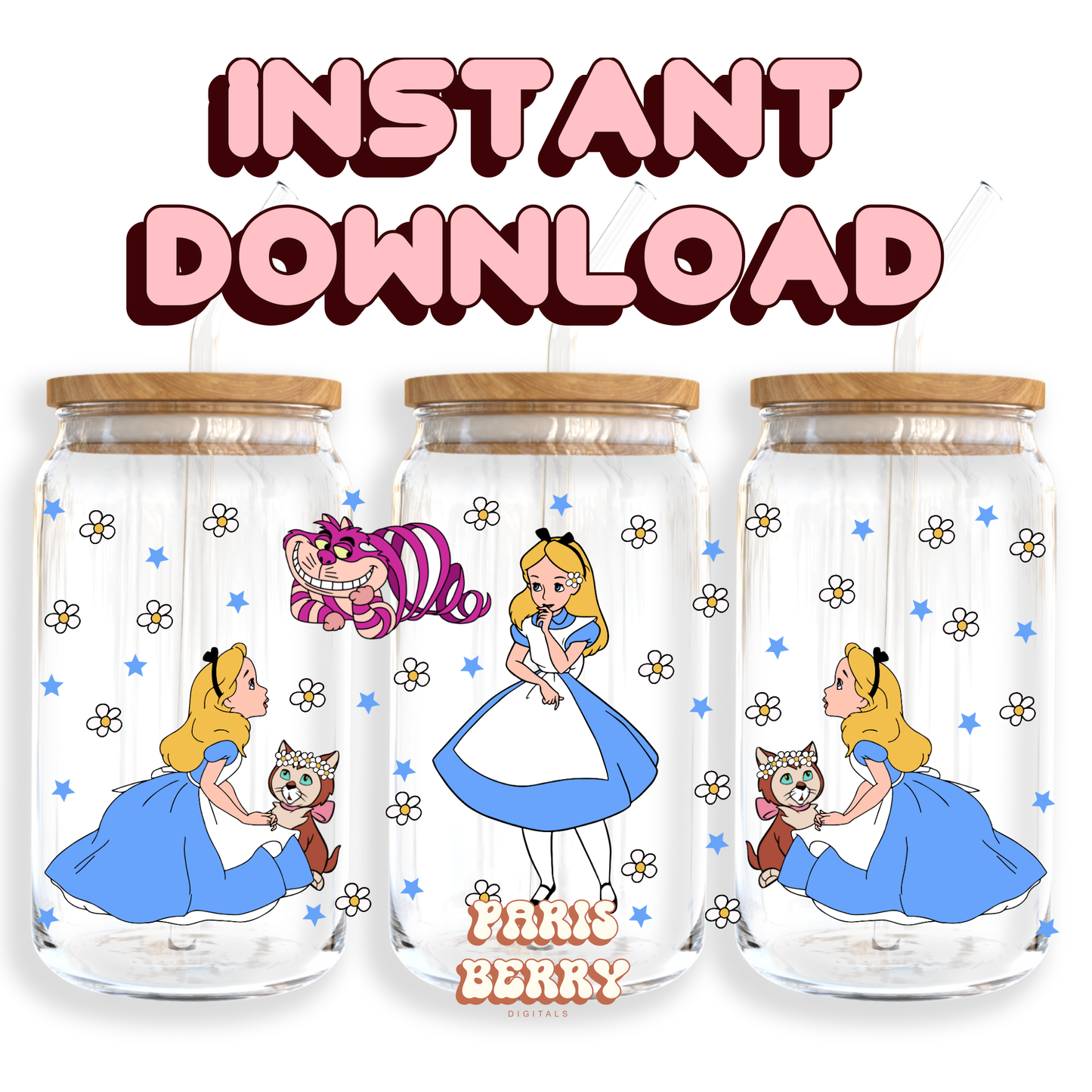 Alice Wonderland Princess - 16oz PNG Cup Wrap | Instant Digital Download