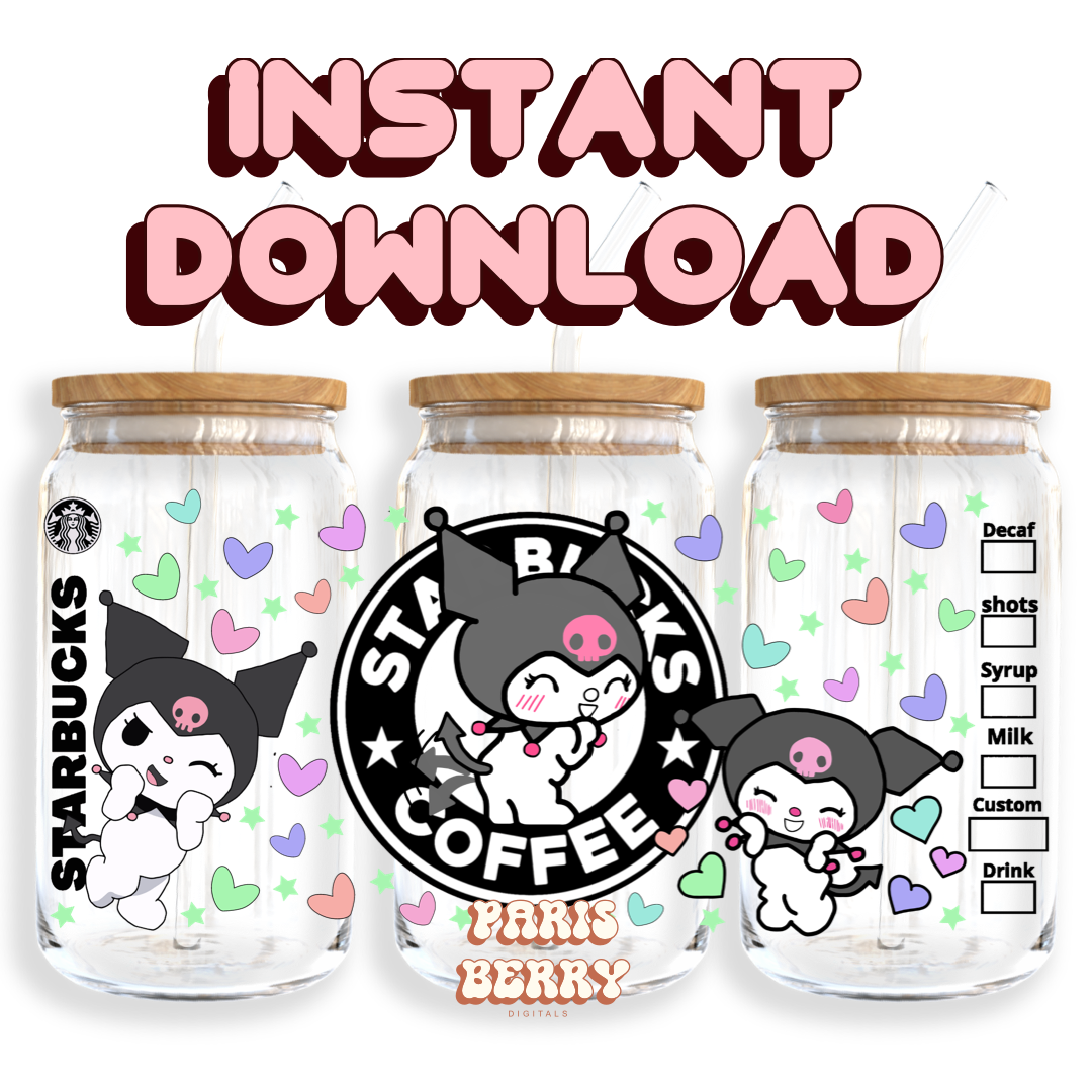 Cute H.Kitty Coffee Bat - 16oz PNG Cup Wrap | Instant Digital Download