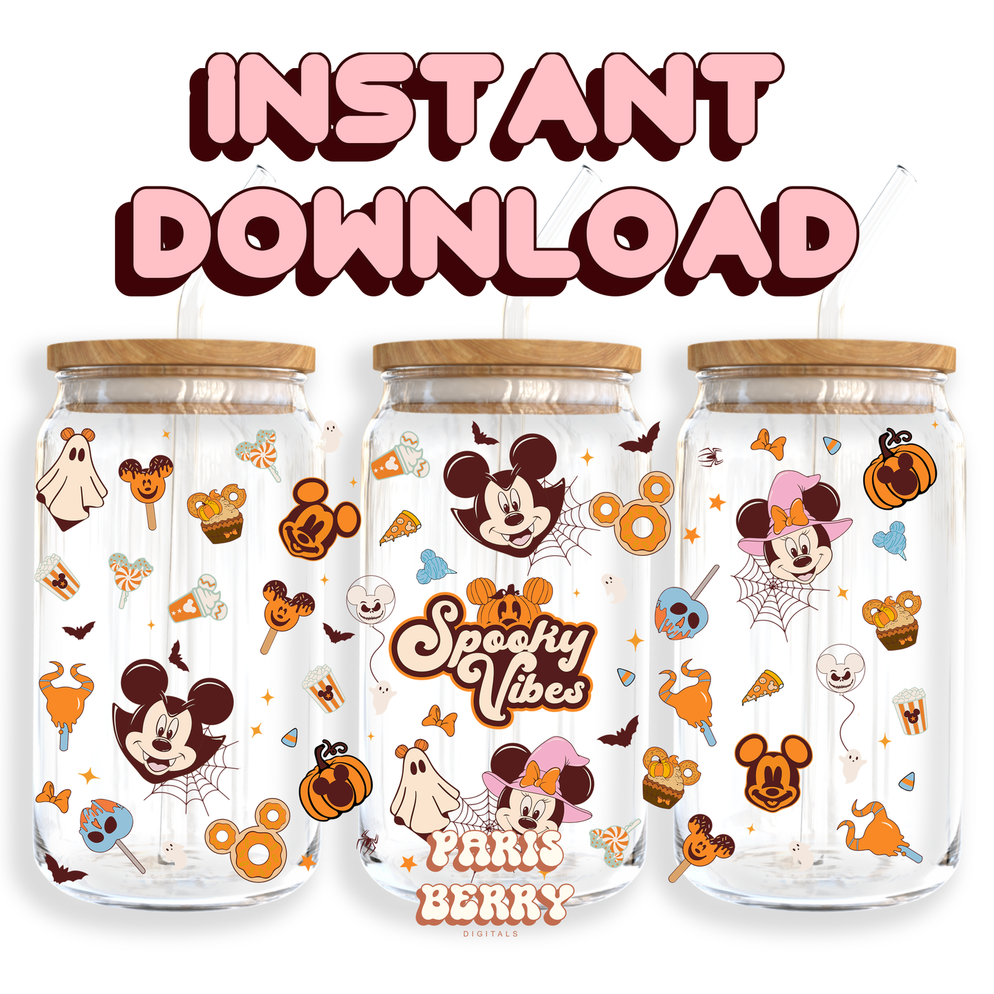 Spooky Mouse Vibe - 16oz PNG Cup Wrap | Instant Digital Download