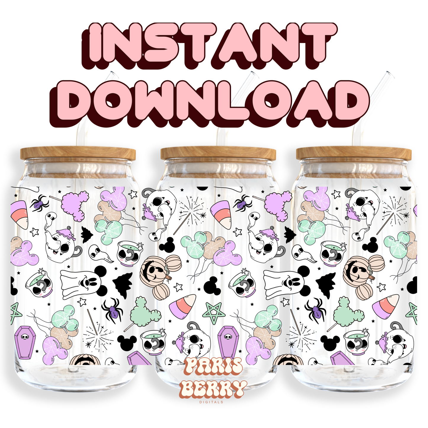 Spooky Mouse Vibe - 16oz PNG Cup Wrap | Instant Digital Download