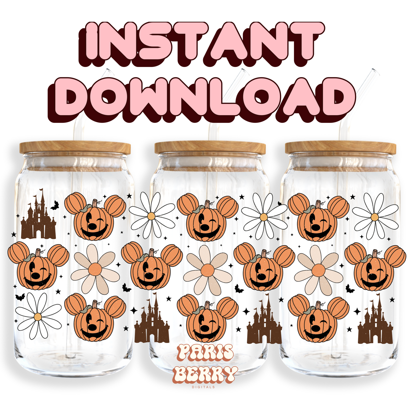 Spooky Pumpkin Mouse - 16oz PNG Cup Wrap | Instant Digital Download