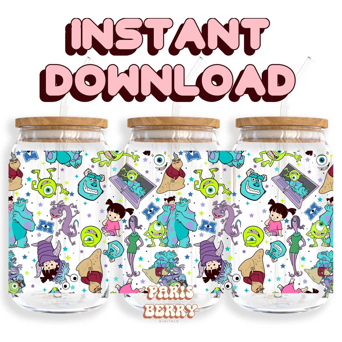 Monsters & Friends - 16oz PNG Cup Wrap | Instant Digital Download
