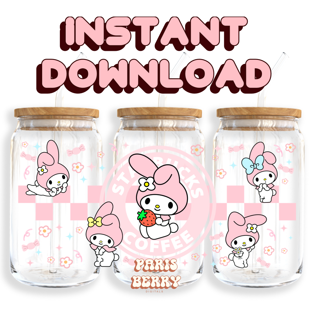 Cute Pink H.Kitty Coffee - 16oz PNG Cup Wrap | Instant Digital Download