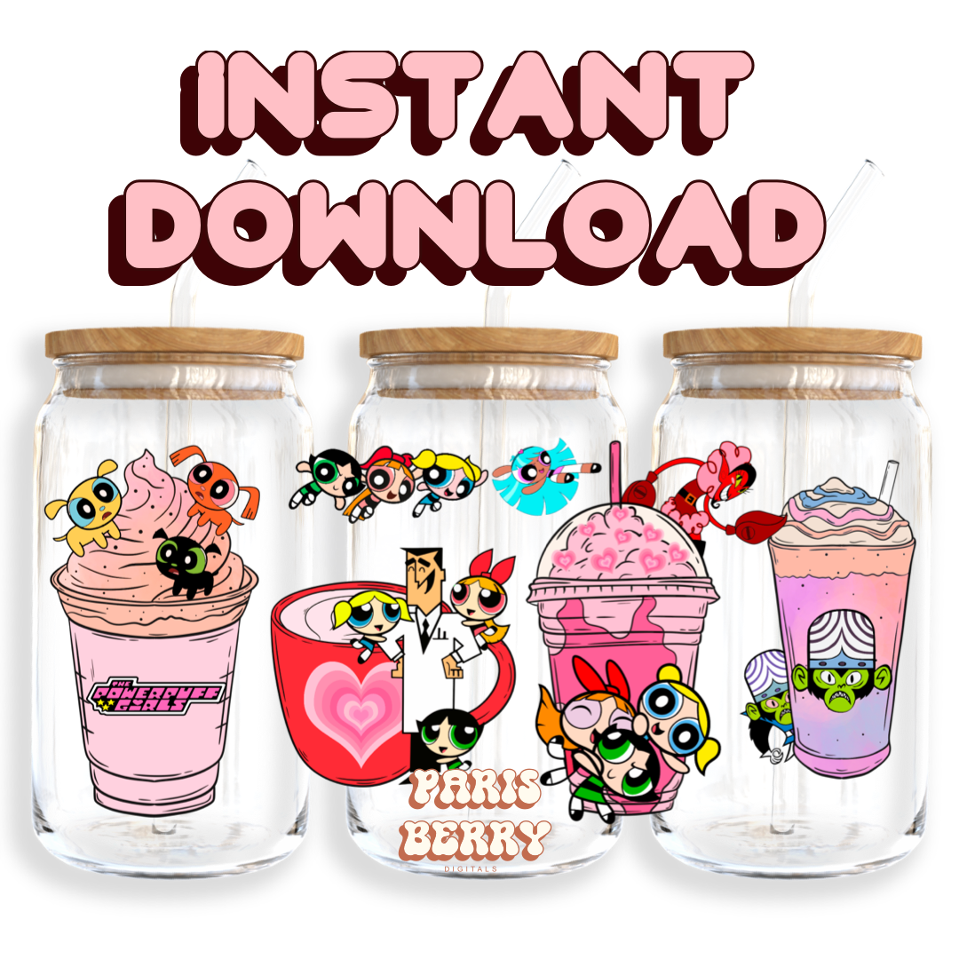 Power Drink Puff Girls - 16oz PNG Cup Wrap | Instant Digital Download