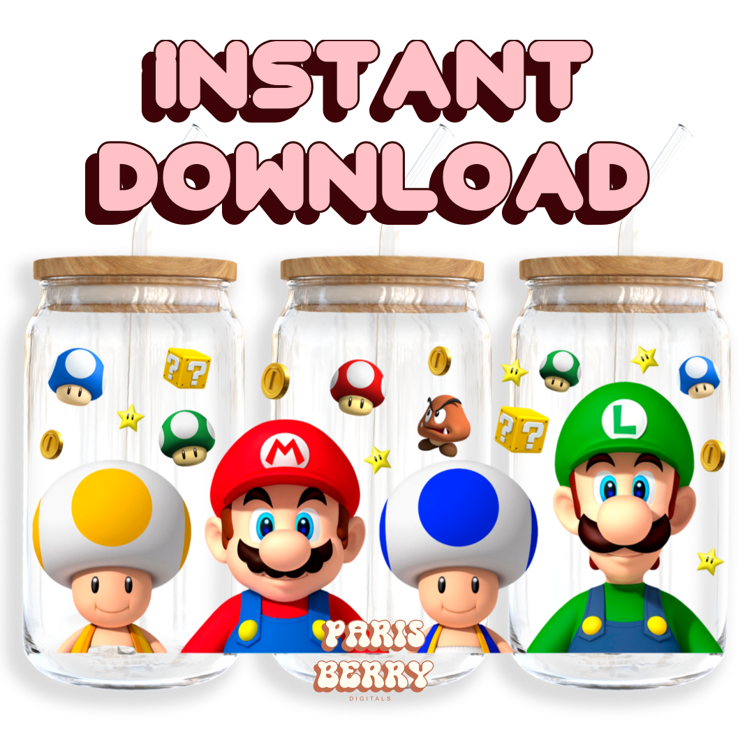 Super Bros 64 - 16oz PNG Cup Wrap | Instant Digital Download