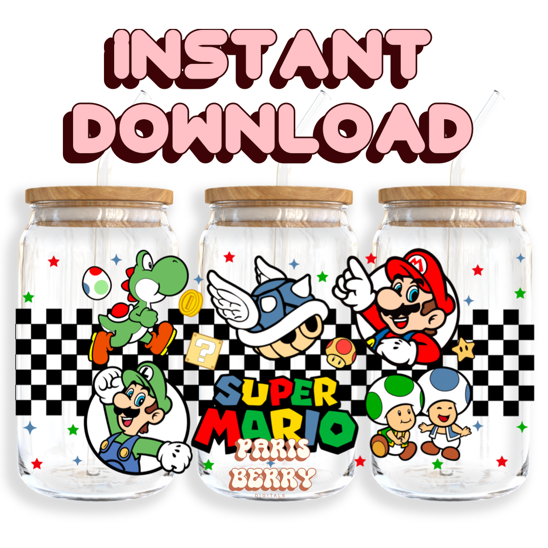 Super M Bros 64 - 16oz PNG Cup Wrap | Instant Digital Download