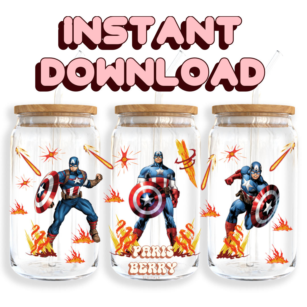 Captain Comic America - 16oz PNG Cup Wrap | Instant Digital Download