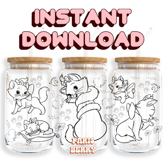 Clear Kitty - 16oz PNG Cup Wrap | Instant Digital Download