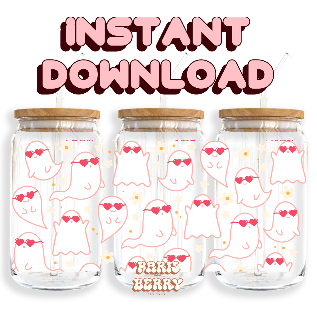 Heart Eyes Boo Ghost - 16oz PNG Cup Wrap | Instant Digital Download