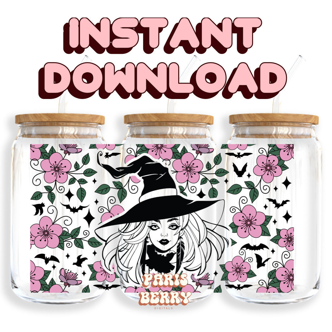 Witch Floral Season - 16oz PNG Cup Wrap | Instant Digital Download