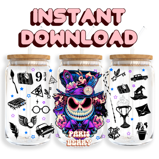 Skellington Wizard - 16oz PNG Cup Wrap | Instant Digital Download