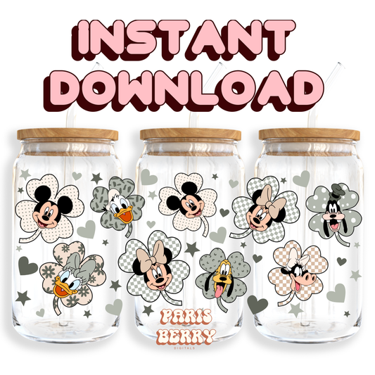 Clover Mouse & Friends - 16oz PNG Cup Wrap | Instant Digital Download