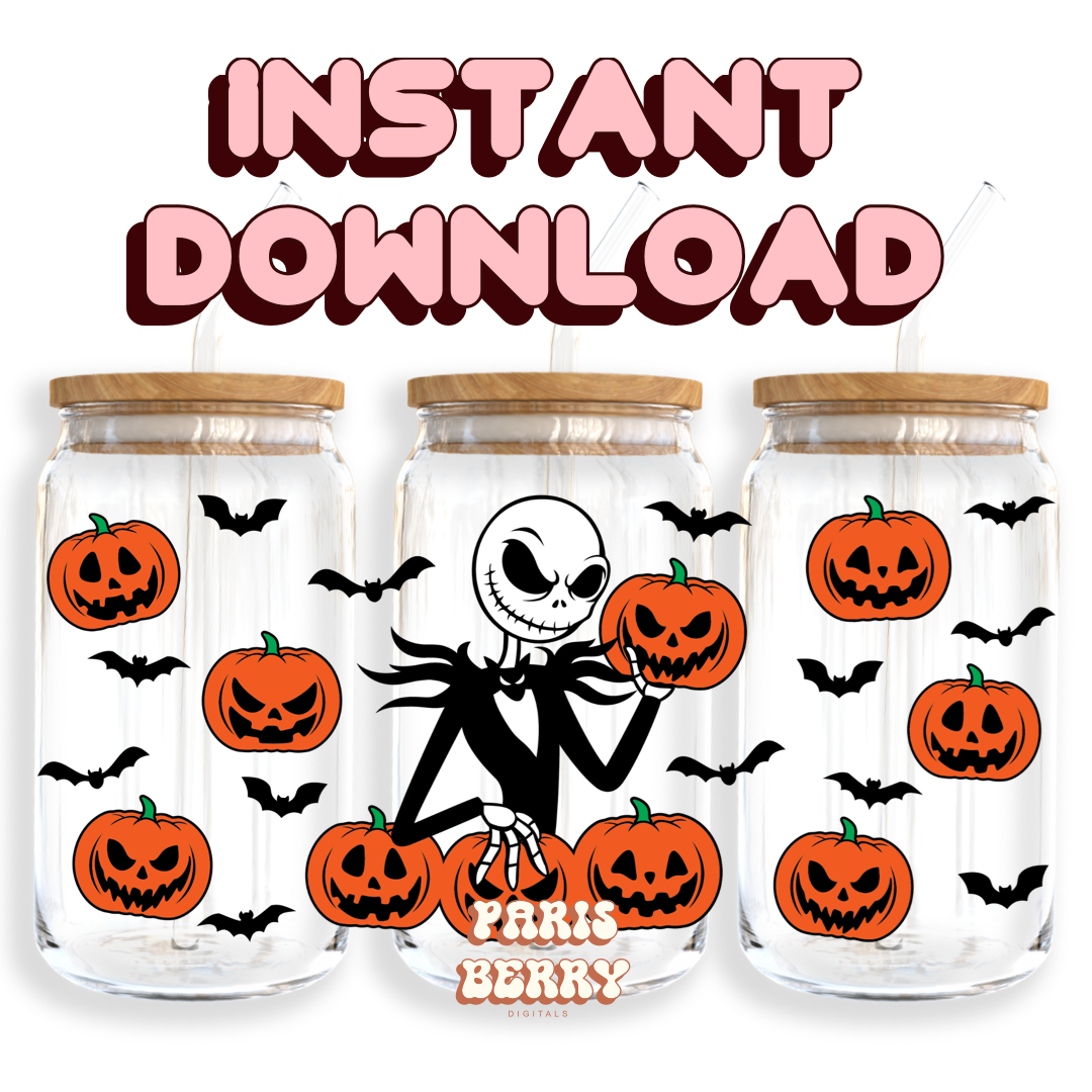 Skellington Pumpkin - 16oz PNG Cup Wrap | Instant Digital Download