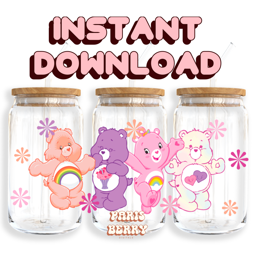 Care Pink Bears Friends - 16oz PNG Cup Wrap | Instant Digital Download