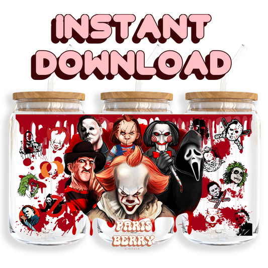 Bloody Spooky Friends - 16oz PNG Cup Wrap | Instant Digital Download