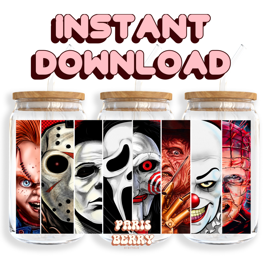 Spooky Villain Friends - 16oz PNG Cup Wrap | Instant Digital Download