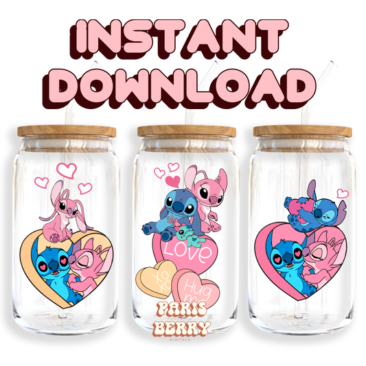 Cute Blue & Pink Love Couples - 16oz PNG Cup Wrap | Instant Digital Download