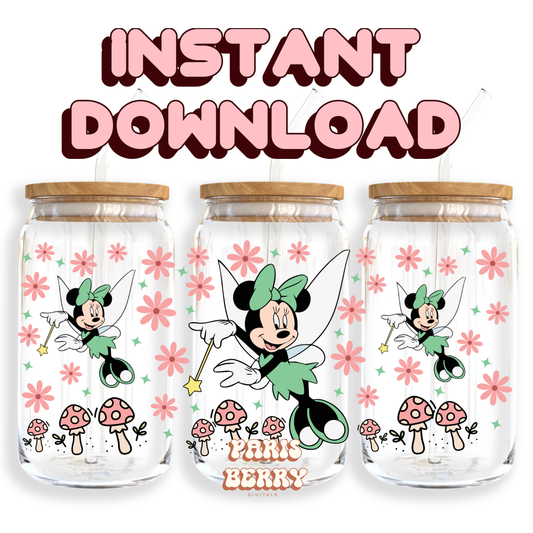 Fairy Floral Mouse - 16oz PNG Cup Wrap | Instant Digital Download