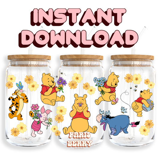 Honey Pooh Bear & Friends - 16oz PNG Cup Wrap | Instant Digital Download