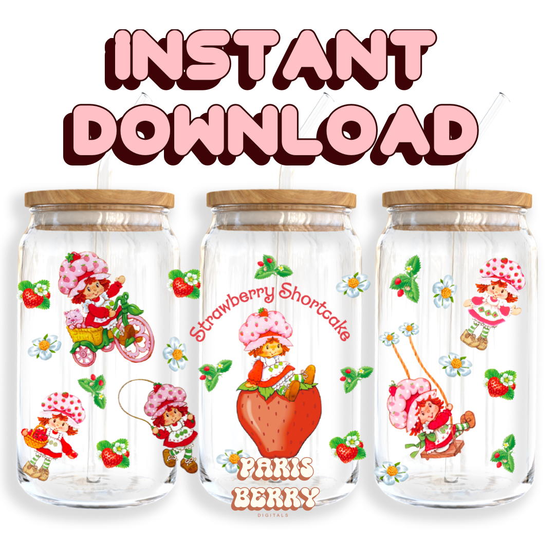 Strawberry Princess - 16oz PNG Cup Wrap | Instant Digital Download