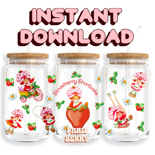 Strawberry Princess - 16oz PNG Cup Wrap | Instant Digital Download