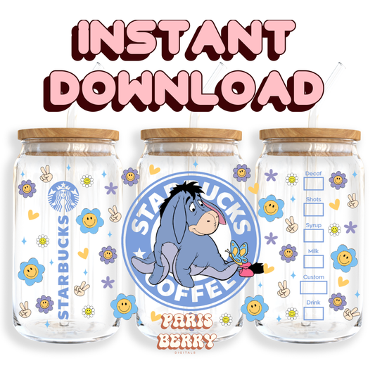 Honey Bear Blue Friend Coffee - 16oz PNG Cup Wrap | Instant Digital Download