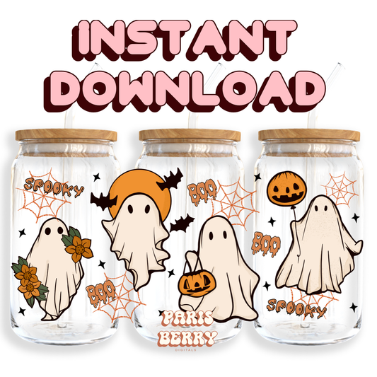 Spooky Boo Ghosts - 16oz PNG Cup Wrap | Instant Digital Download