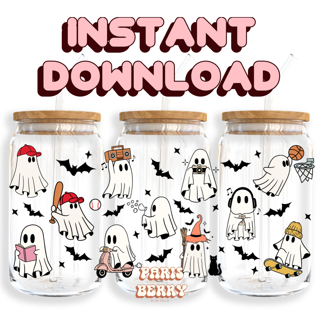 Spooky Sports Ghosts - 16oz PNG Cup Wrap | Instant Digital Download