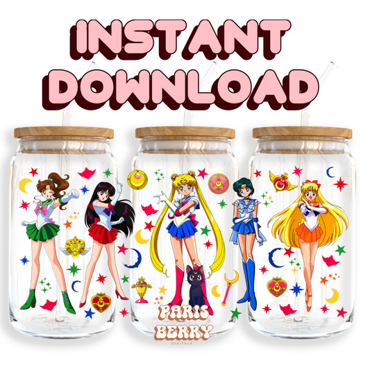 Sailor Star Moon Girls - 16oz PNG Cup Wrap | Instant Digital Download