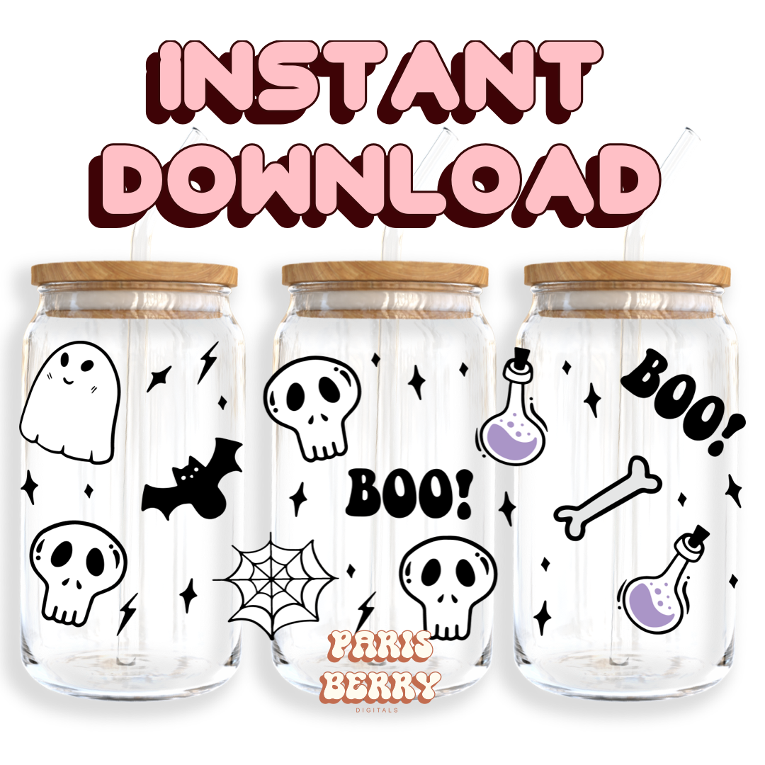 Spooky Boo & Friends - 16oz PNG Cup Wrap | Instant Digital Download