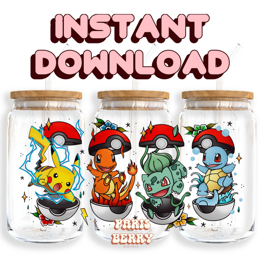 Pika Monster & Friends - 16oz PNG Cup Wrap | Instant Digital Download