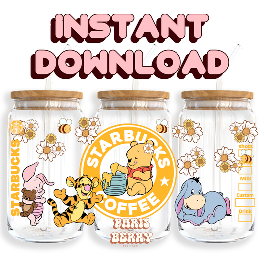 Baby Honey Pooh Bear Coffee - 16oz PNG Cup Wrap | Instant Digital Download