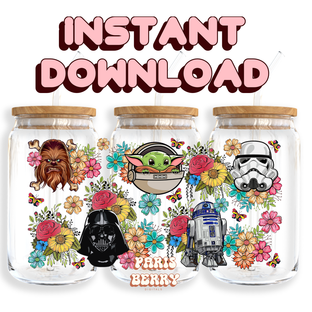 Space Wars & Friends - 16oz PNG Cup Wrap | Instant Digital Download