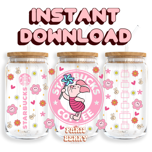 Honey Bear Pink Friend Coffee - 16oz PNG Cup Wrap | Instant Digital Download