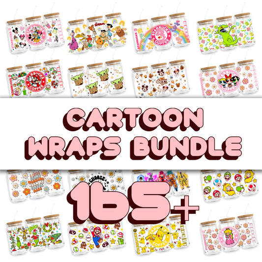 Cartoon Characters Bundle - 16oz PNG Cup Wrap Bundle | Instant Digital Download