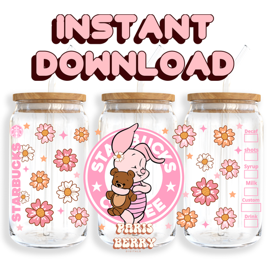 Honey Pooh Bear Pink Coffee - 16oz PNG Cup Wrap | Instant Digital Download