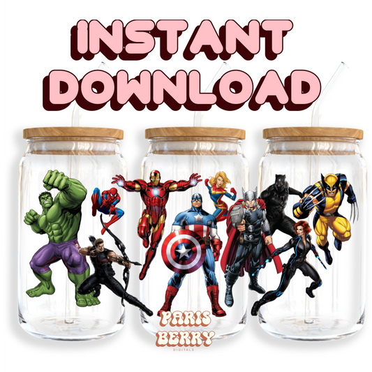 Marvel Comic Heroes - 16oz PNG Cup Wrap | Instant Digital Download