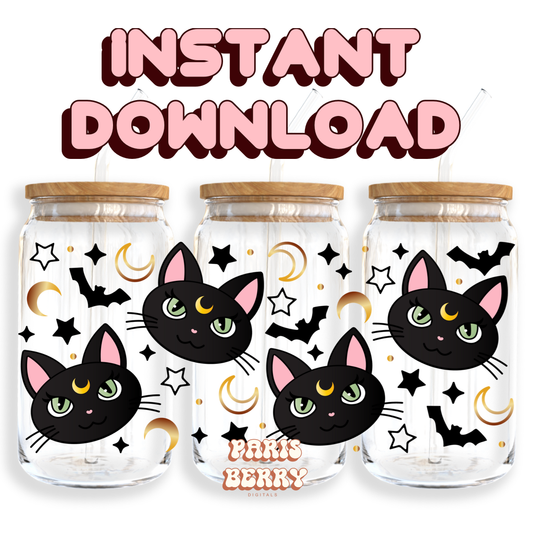 Night Cat - 16oz PNG Cup Wrap | Instant Digital Download