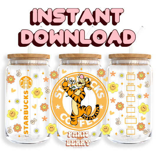 Honey Bear Bouncy Friend Coffee - 16oz PNG Cup Wrap | Instant Digital Download