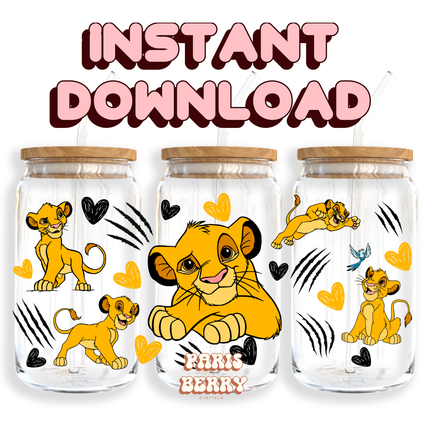 Lion Hearts King - 16oz PNG Cup Wrap | Instant Digital Download