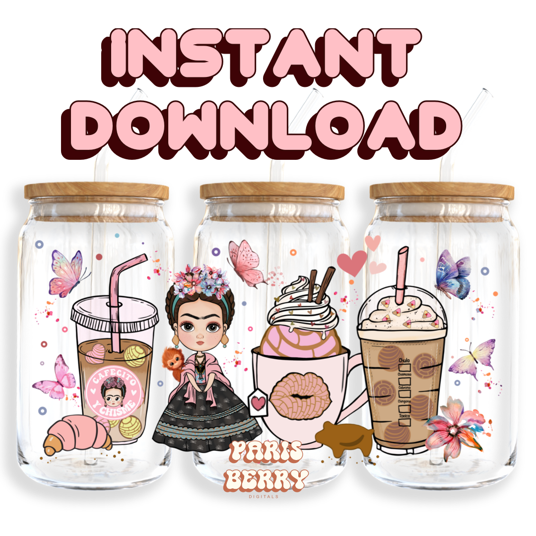 Cafecito Y Chisme Drinks - 16oz PNG Cup Wrap | Instant Digital Download