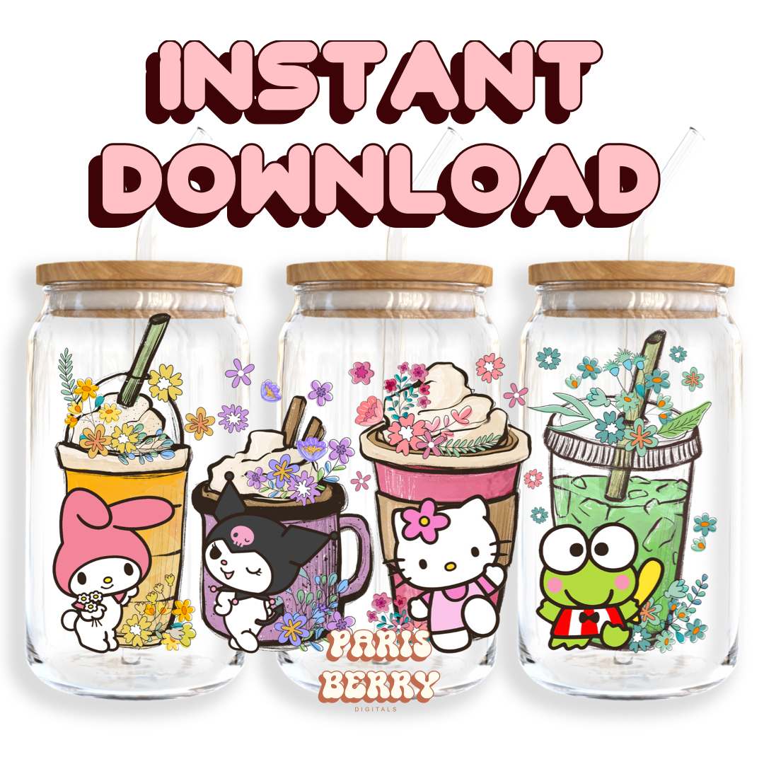 Cute H.Kitty Drinks - 16oz PNG Cup Wrap | Instant Digital Download