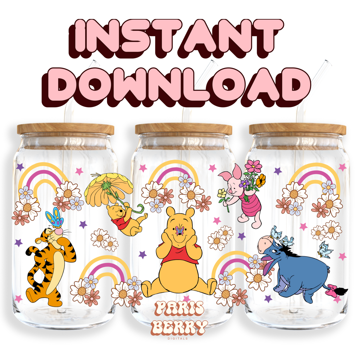 Honey Bear & Friends - 16oz PNG Cup Wrap | Instant Digital Download