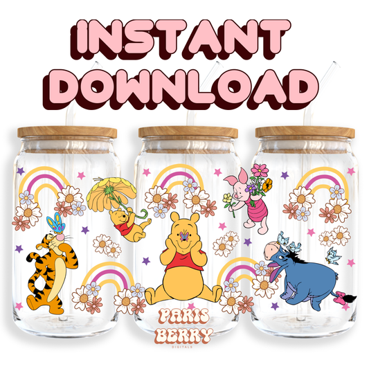 Honey Bear & Friends - 16oz PNG Cup Wrap | Instant Digital Download