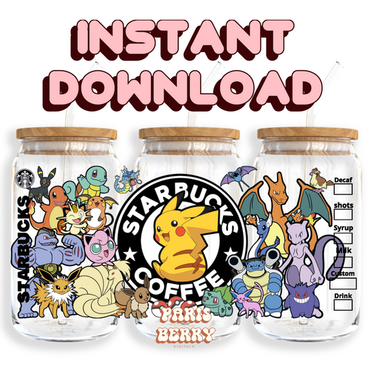 Pika & Friends Coffee - 16oz PNG Cup Wrap | Instant Digital Download